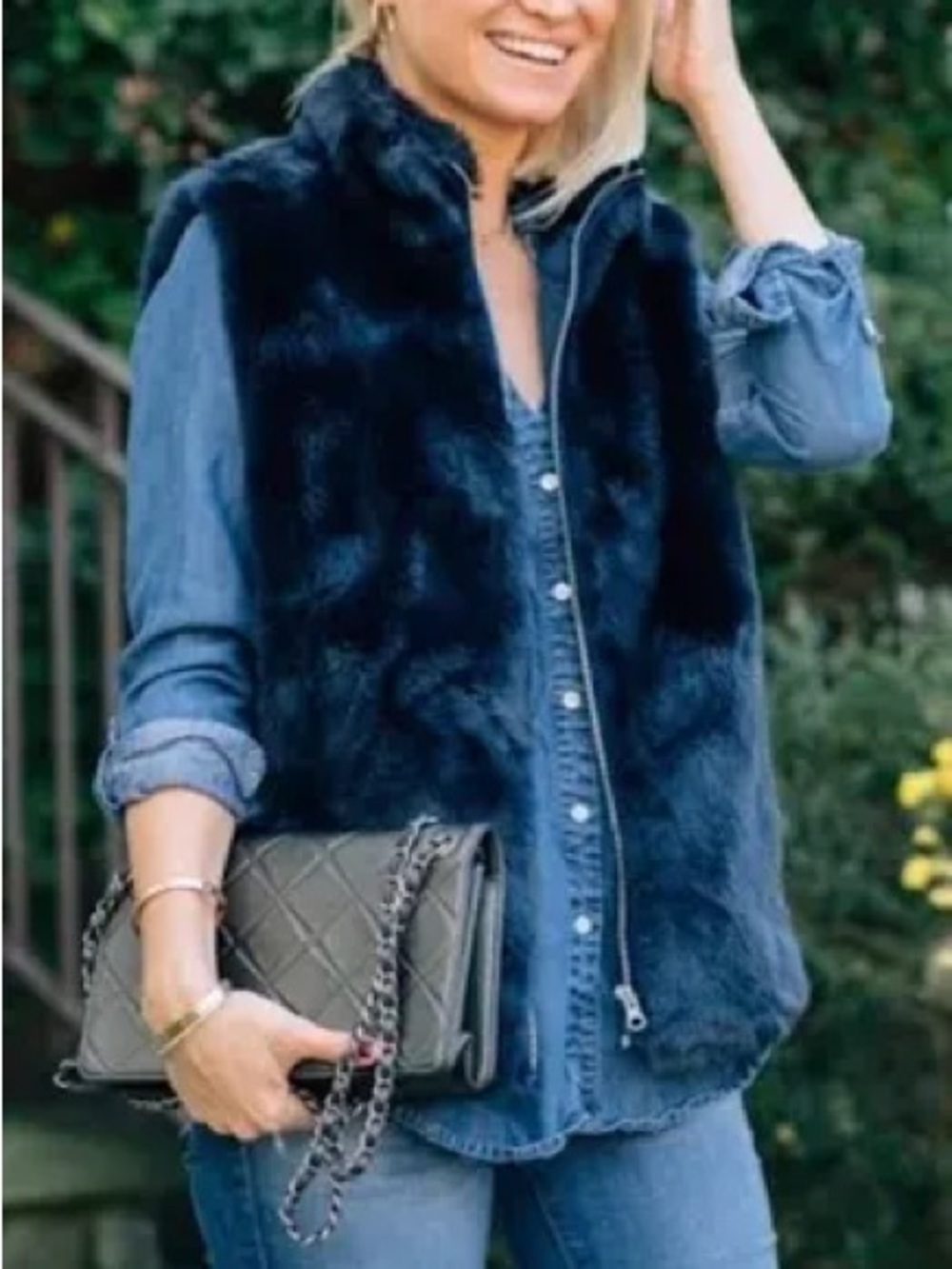 J. Crew Navy Faux Fur Vest